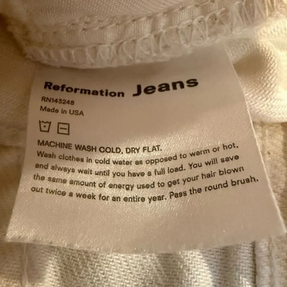 Reformation Julia High Cigarette Jeans Ivory Destroyed Size 28